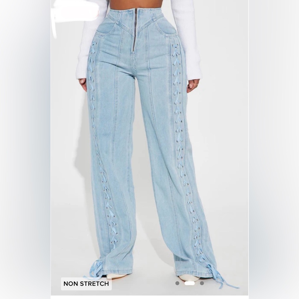 Light Blue Lace-Up Women's Jeans